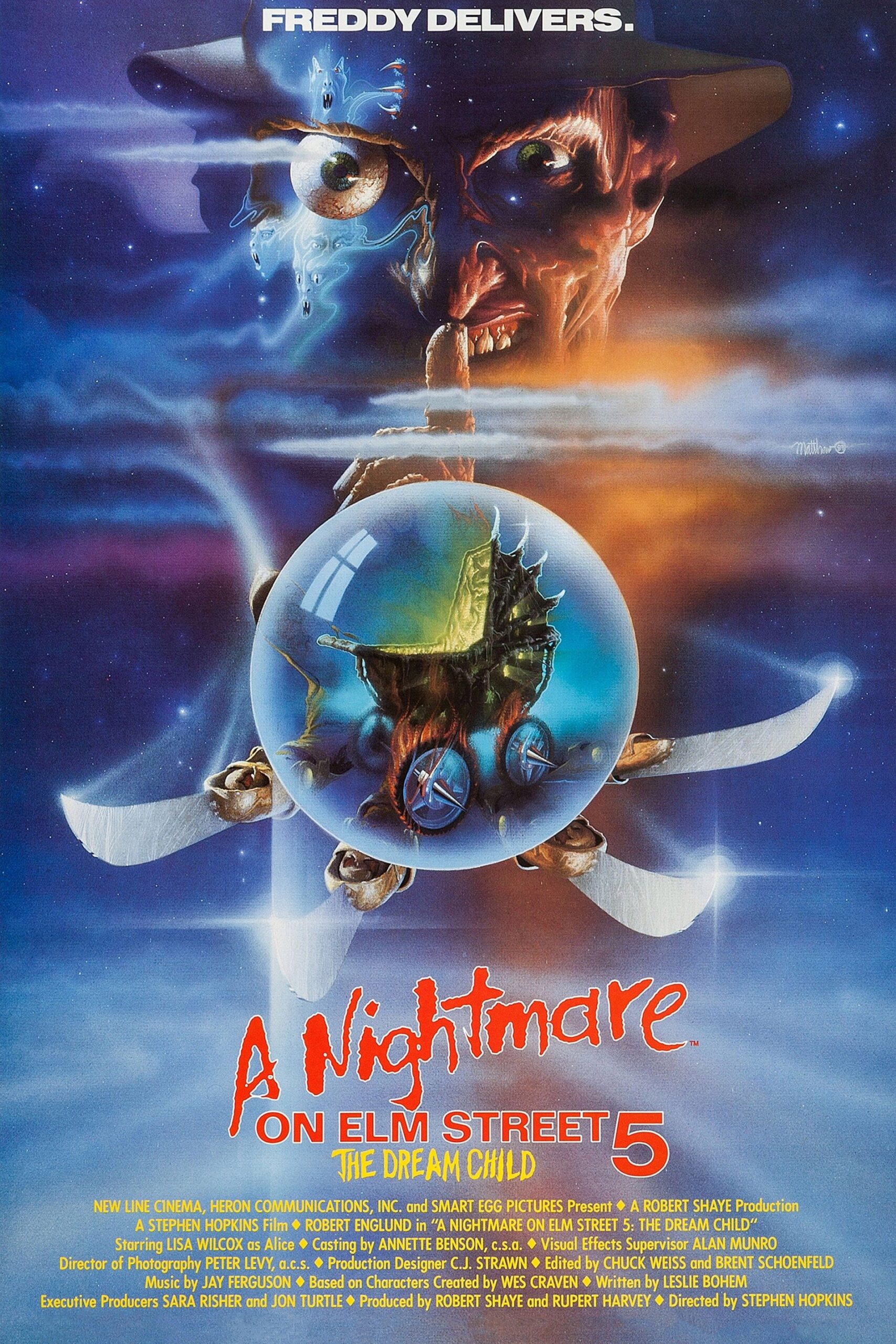 A NIGHTMARE ON ELM STREET 5: THE DREAM CHILD, US poster art, Robert Englund, 1989. Â© New Line Cinema